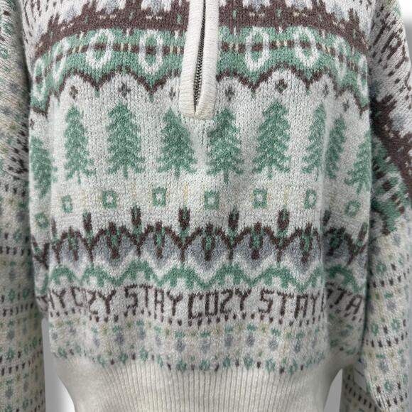 NWT Sugar Moon Icelandic Sweater Size Medium Cream Green Fair Isle Print Noridc - Picture 2 of 8